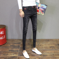 BaLuoShang秋冬新款黑色做旧猫爪小脚牛仔裤男韩版修身九分裤百搭潮社会长裤牛仔裤