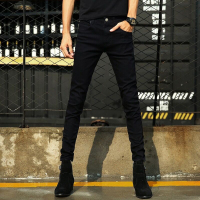 BaLuoShang秋季雪花黑色牛仔裤男紧身小裤脚韩版潮流修身弹力百搭裤子男潮牌牛仔裤