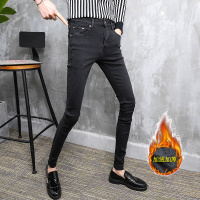 BaLuoShang黑色牛仔裤纯色紧身青年男士修身小脚长裤显瘦百搭弹力牛仔长裤潮牛仔裤