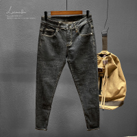 BaLuoShangLMD黑色牛仔裤男修身小脚九分秋季韩版潮流弹力牛仔长裤男士裤子牛仔裤