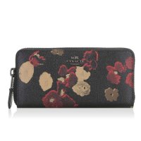 COACH 蔻驰 女士拉链时尚长款钱包 彩绘花朵钱包 黑色F52426