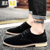 卡其色复古小皮鞋男尖头豆豆鞋系带磨砂皮休闲鞋青年发型师夜店潮  广赫