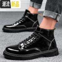 豆豆鞋男社会精神小伙林弯弯发型师男士英伦黑色皮鞋高帮休闲板鞋  广赫