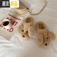 可爱狗狗秋冬半包跟棉拖鞋女士保暖毛毛鞋室内居家用防滑韩版拖鞋  广赫