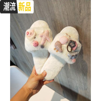 毛毛棉拖鞋女居家室内冬季新款可爱卡通小猪时尚保暖软底学生拖鞋  广赫