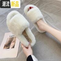 2019秋冬韩版时尚外穿毛毛拖鞋女露趾厚密毛绒棉拖鞋室内防滑家用  广赫