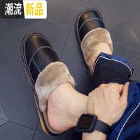海宁冬季牛油果绿真皮棉拖鞋室内防滑厚底保暖情侣女居家用女冬天  广赫