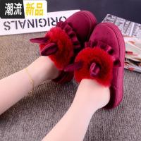 2018兔耳朵厚底拖鞋女士冬季室内居家防滑家用卡通可爱高跟棉拖鞋  广赫