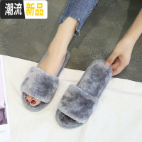 棉拖鞋厚底冬季居家学生宿舍木地板月子一字毛毛拖鞋女冬天  广赫