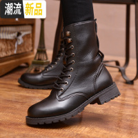 广赫2020春季新款男士马丁靴英伦韩版中筒高帮男靴子防水防滑皮靴 广赫休闲鞋