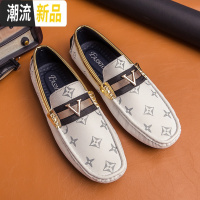 欧洲站牛皮休闲男鞋时尚真皮豆豆鞋男个性超软皮百搭套脚懒人鞋子  广赫