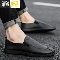 秋鞋2018新款黑色英伦商务休闲小皮鞋韩版百搭青年潮板鞋豆豆鞋男  广赫