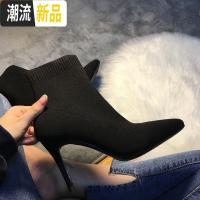 欧洲站秋冬新款细跟针织毛线尖头袜靴高跟短靴显瘦百搭弹力女靴子  广赫
