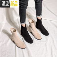 靴子女2019粗跟短靴秋款短筒网红瘦瘦靴中跟百搭袜靴弹力靴女单靴  广赫