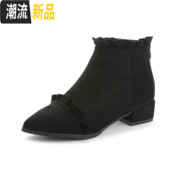 2020春季新款粗跟及踝靴英伦中跟切尔西靴子女鞋春款单靴尖头短靴  广赫