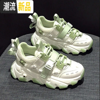 网红真皮运动休闲鞋2020春秋新款百搭高跟松糕厚底老爹鞋女ins潮  广赫