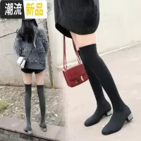 过膝长靴袜子靴粗跟长筒靴秋款弹力高筒女靴2019新款秋冬季瘦瘦靴  广赫