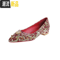 秀禾鞋中式细跟结婚鞋女2020新款百搭平底绣花粗跟红色新娘鞋孕妇 广赫休闲鞋