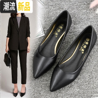 工作鞋女黑色粗跟单鞋女酒店平底鞋上班鞋秋季女鞋银行职业工装鞋 广赫