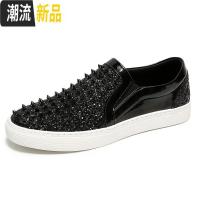 鞋子男新款2020铆钉鞋真皮板鞋一脚蹬休闲鞋乐福鞋男士潮流豆豆鞋  广赫