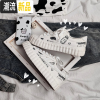 泫雅风奶牛涂鸦帆布鞋女学生加绒韩版2019秋冬新款百搭潮手绘秋鞋  广赫