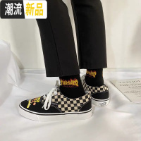 suk studio 日系手绘涂鸦帆布鞋女ins格子学生港味情侣滑板鞋男  广赫