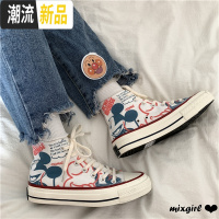 2019秋季新款卡通动漫高帮帆布鞋ins超火街拍涂鸦板鞋女百搭潮鞋  广赫