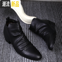男尖头短靴马丁靴韩版皮靴男士英伦潮鞋内增高商务男靴子经典款  广赫