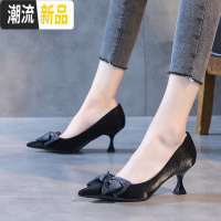 婚鞋女2019新款酒红色高跟鞋小跟蝴蝶结细跟单鞋女中跟婚礼新娘鞋 广赫