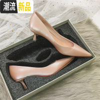 法式少女裸色高跟鞋学生十八岁细跟单鞋女小高跟中跟小跟鞋5cm 广赫