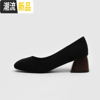 单鞋女粗跟2020春新款网红韩版浅口复古高跟鞋百搭奶奶鞋女豆豆鞋 广赫