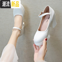 旗袍模特走秀高跟鞋女粗跟单鞋防水台职业一字扣大码工作鞋女 广赫