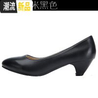 春秋单鞋工作鞋女黑色浅口职业鞋舒适防滑软底尖头高跟鞋大码女鞋 广赫
