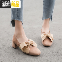 网红单鞋女粗跟春秋2020新款百搭方头中跟晚晚仙女鞋踩跟小码鞋33 广赫