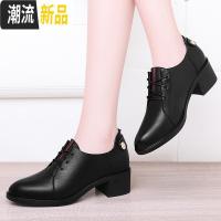 工装皮鞋真皮女鞋软皮黑色中跟春季2020新款春款粗跟职业牛皮单鞋 广赫