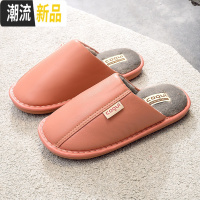 防水皮面PU棉拖鞋男情侣保暖厚底室内家居家用防滑软底皮拖冬天女  广赫