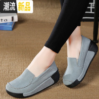 松糕鞋女厚底春季2020新款韩版百搭女鞋真皮豆豆鞋平底中跟单鞋 广赫