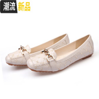 香港2019新款真皮单鞋女平底百搭豆豆鞋方头浅口软皮低跟大码女鞋 广赫