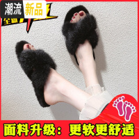 网红毛毛拖鞋女ins潮防滑外穿2020秋冬新款棉拖家用厚底懒人孕妇  广赫