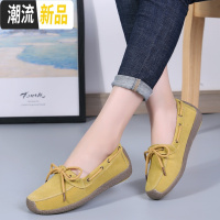 真皮豆豆鞋女春季2020新款时髦辣妈休闲防滑牛筋软底平底系带单鞋 广赫
