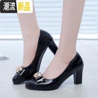 2020春秋中跟粗跟女鞋百搭圆头OL职业高跟单鞋蝴蝶结水钻漆皮瓢鞋 广赫