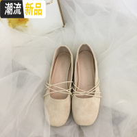 软哭温柔仙女风韩版CHIC交叉带圆头浅口平底芭蕾舞单鞋软底豆豆鞋 广赫