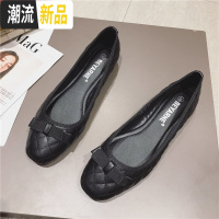 ins网红黑白色平底单鞋女2020春秋新款豆豆鞋百搭蝴蝶结职业瓢鞋 广赫