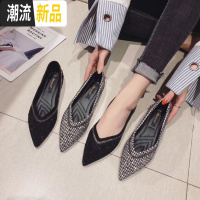 2019春秋新款浅口平底尖头单鞋女平跟内增高坡跟百搭亮片豆豆鞋女 广赫
