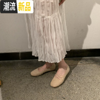 软哭温柔仙女风韩版CHIC交叉带圆头浅口平底芭蕾舞单鞋软底豆豆鞋 广赫