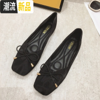 黑色蝴蝶结平底单鞋女2020春秋新款时尚百搭软底豆豆鞋大码瓢鞋潮 广赫