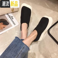 方头单鞋女2020春款百搭韩版厚底憨憨丑萌大头鞋懒人一脚蹬豆豆鞋 广赫