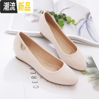 中跟坡跟单鞋女2020新款春秋季百搭浅口淑女内增高豆豆鞋小皮鞋 广赫