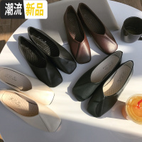 2020新款奶奶鞋女平底百搭复古方头韩版chic浅口豆豆瓢鞋春季单鞋 广赫