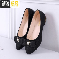 尖头网红单鞋女2019秋季新款百搭豆豆鞋浅口低跟蝴蝶结鞋子女学生 广赫